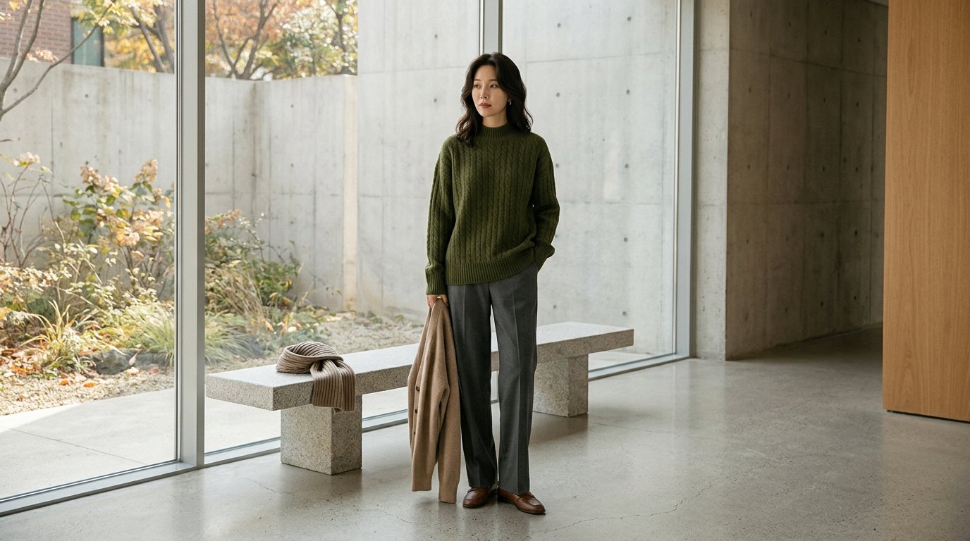 세련된 도심 거리에서 여러 옷을 입고 있는 사람들