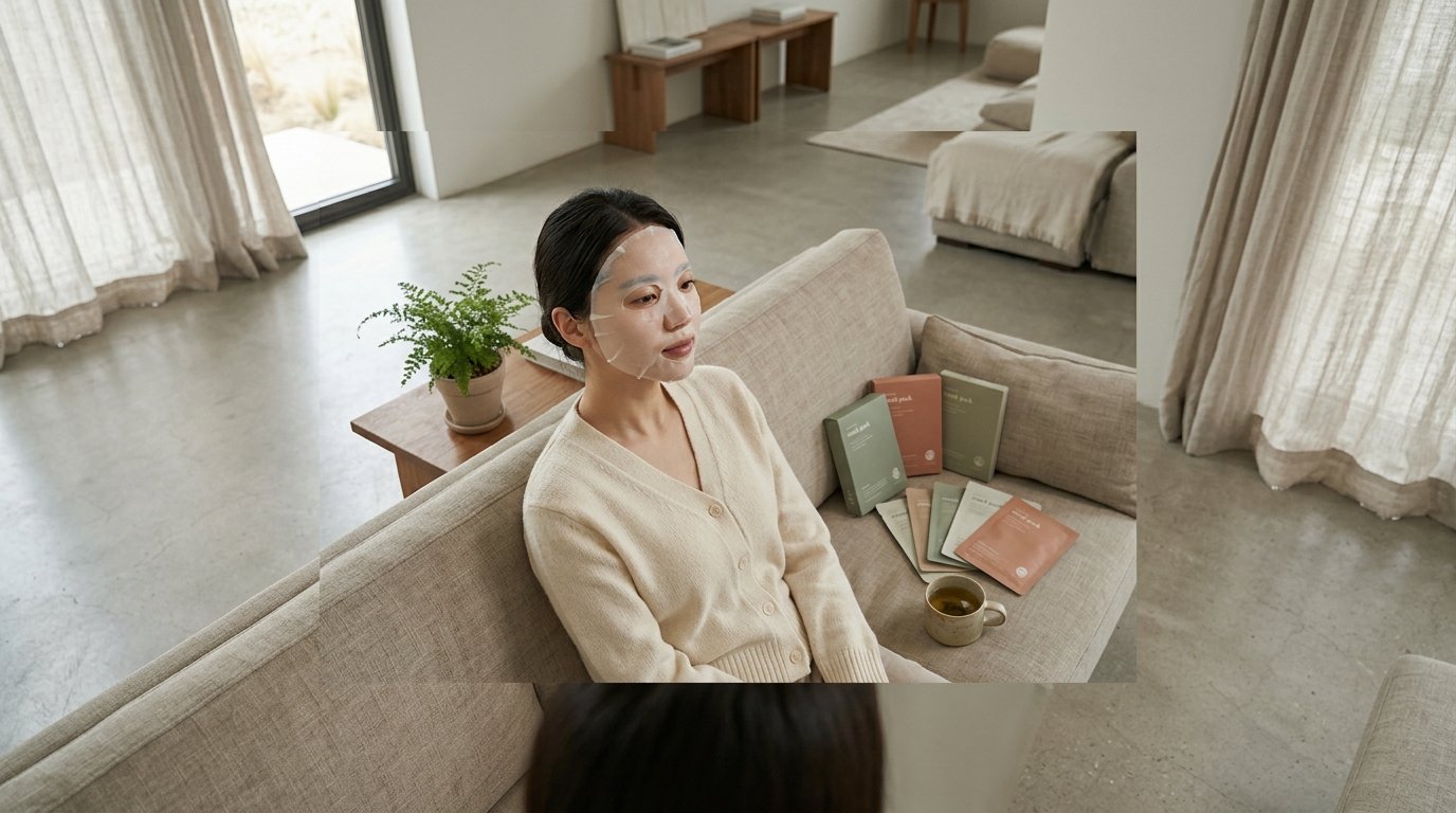 화사한 자연 속에서 테이블에 아떼 마스크팩이 놓여 있다