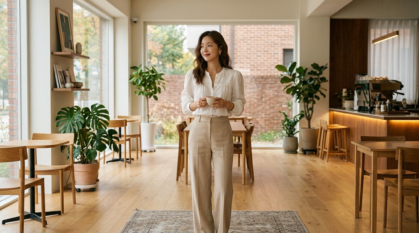 긴팔 블라우스들이 테이블에 깔려있는 모습