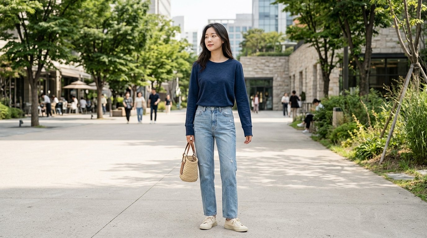 다양한 긴팔 티셔츠가 매장에 진열된 모습