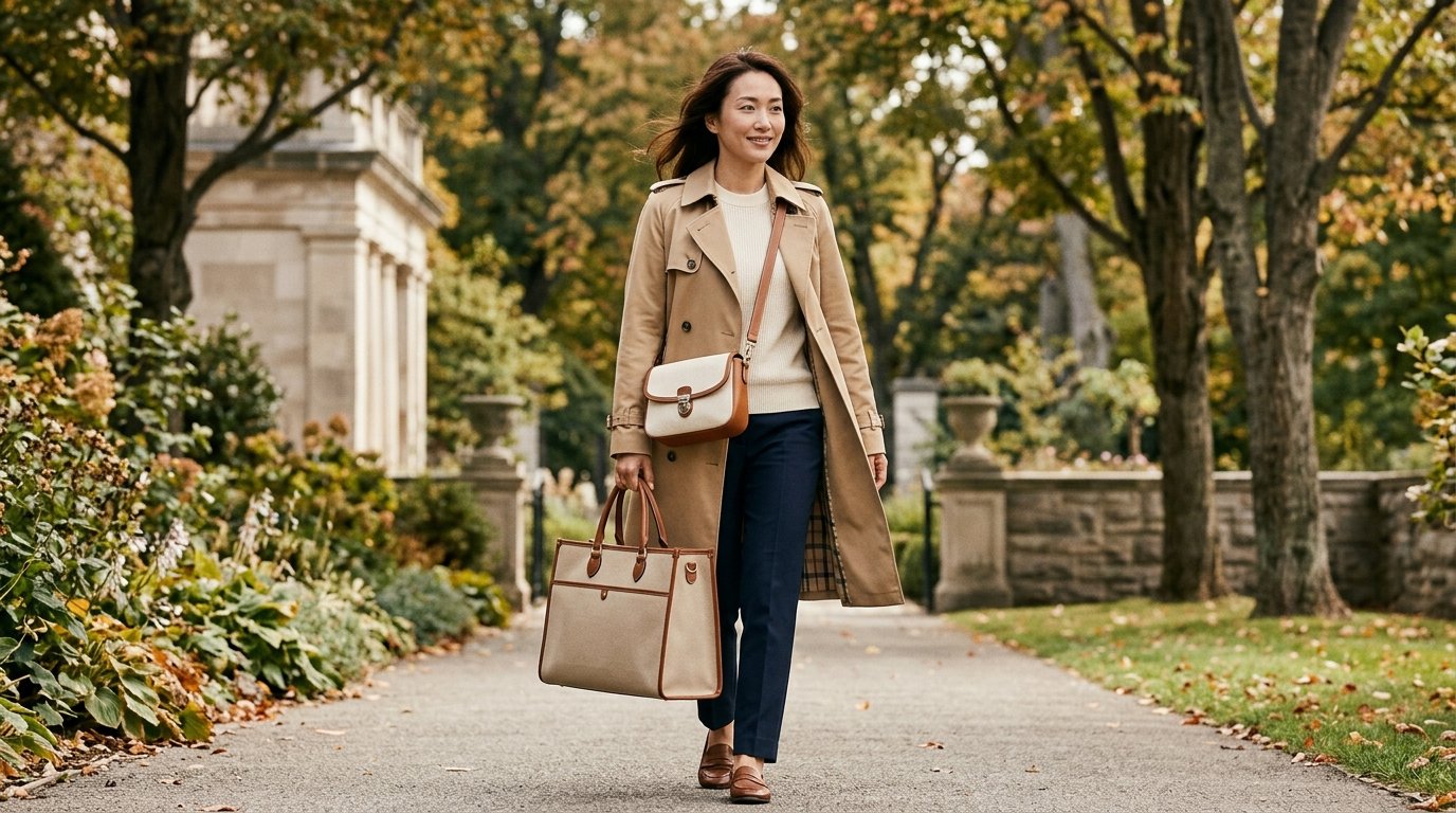 브라운과 베이지 캔버스백 테이블 세팅 장면