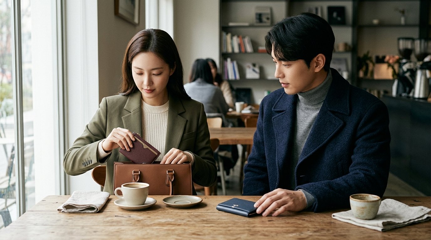 책상 위에 다양한 형태의 카드지갑이 펼쳐진 장면