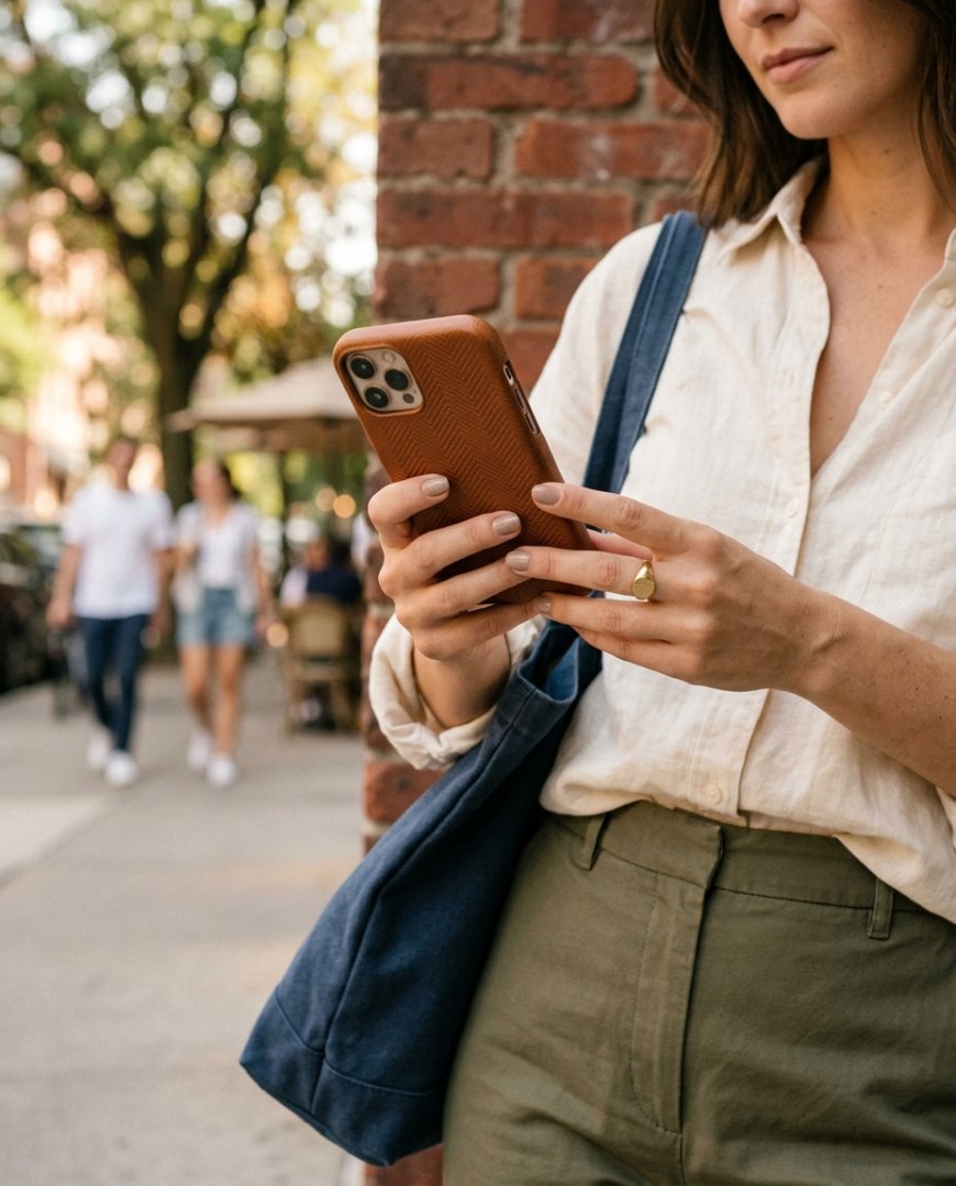 공원에서 크로스백을 메고 도보하는 사람