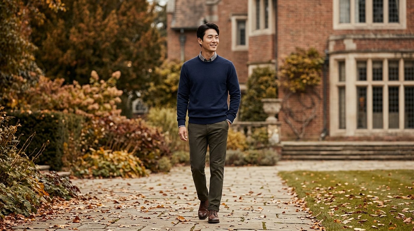 도시 배경에서 점퍼를 입은 남성의 모습