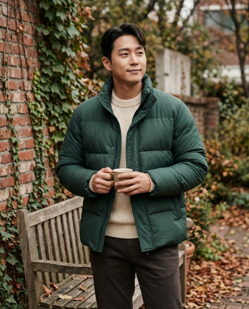 편안한 주말을 즐기는 남성의 실내 착장