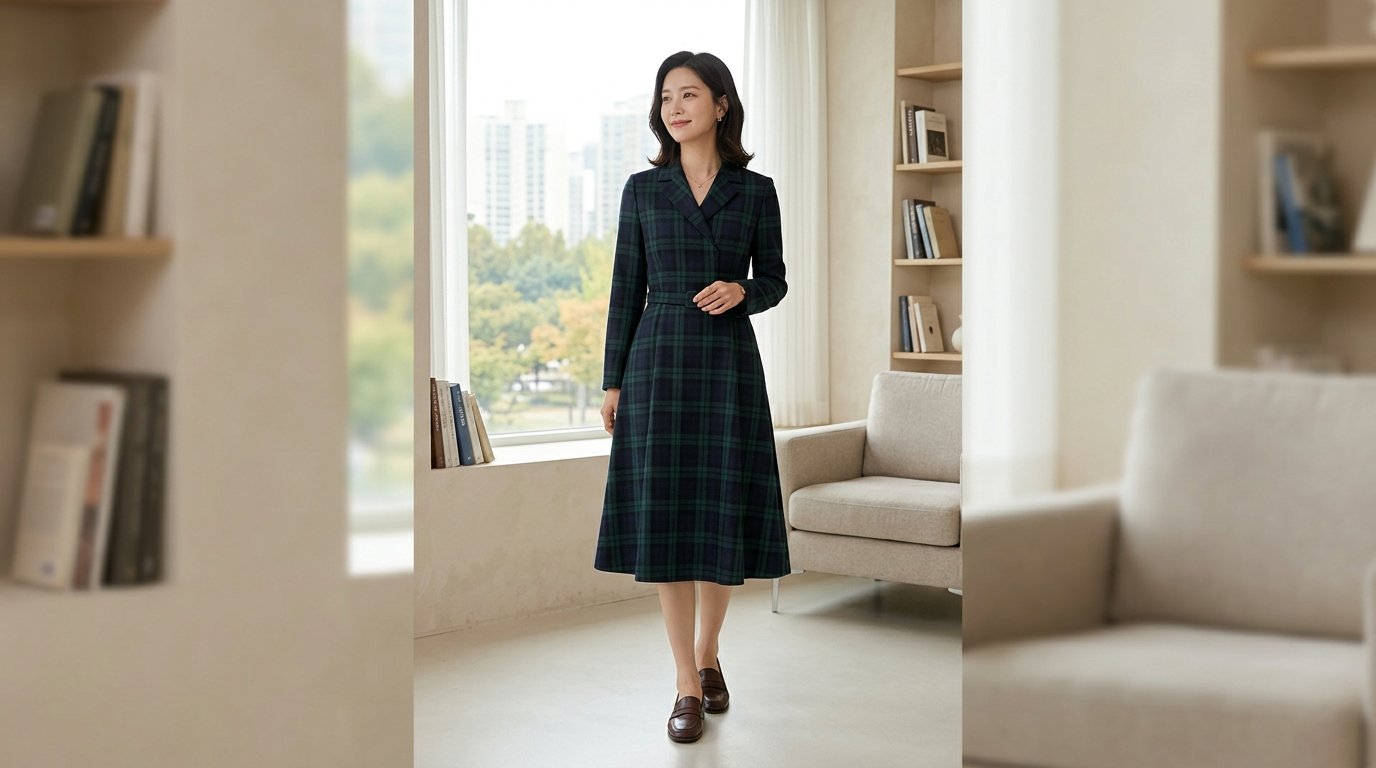 넓은 정원에 긴팔 원피스를 입은 여성들이 앉아 있습니다.