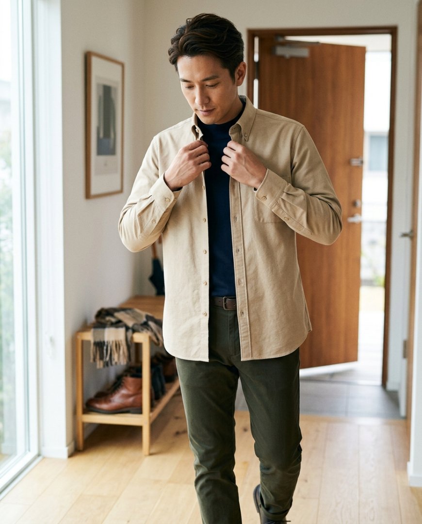 재킷 아래 레이어드한 긴팔셔츠