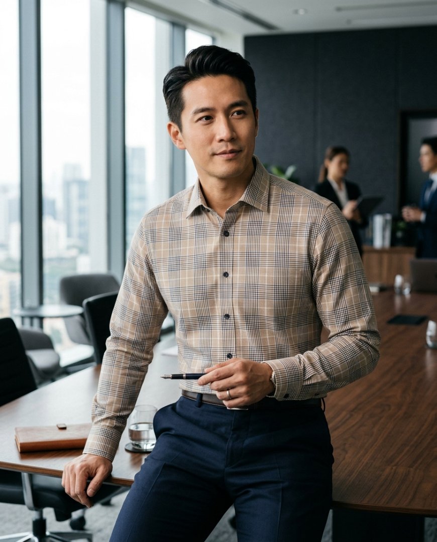 넥타이와 드레스셔츠가 회의실 테이블 위에 놓인 모습