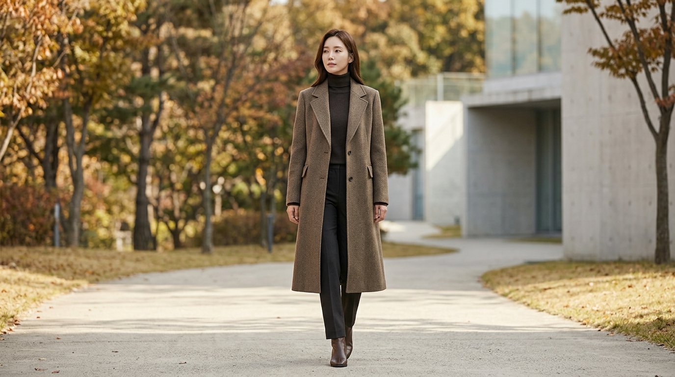 도시 속 다양한 롱자켓을 착용한 사람들