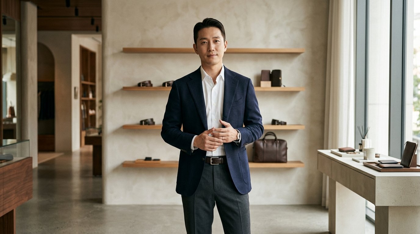 럭셔리 백화점에서 남성 액세서리를 입고 있는 마네킹들, 넓은 전경