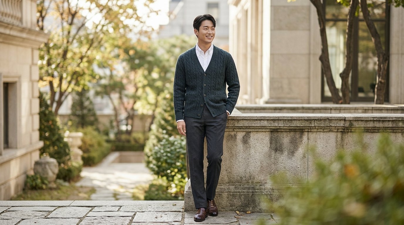 여러 스타일의 가디건이 옷걸이에 걸려 있는 모습
