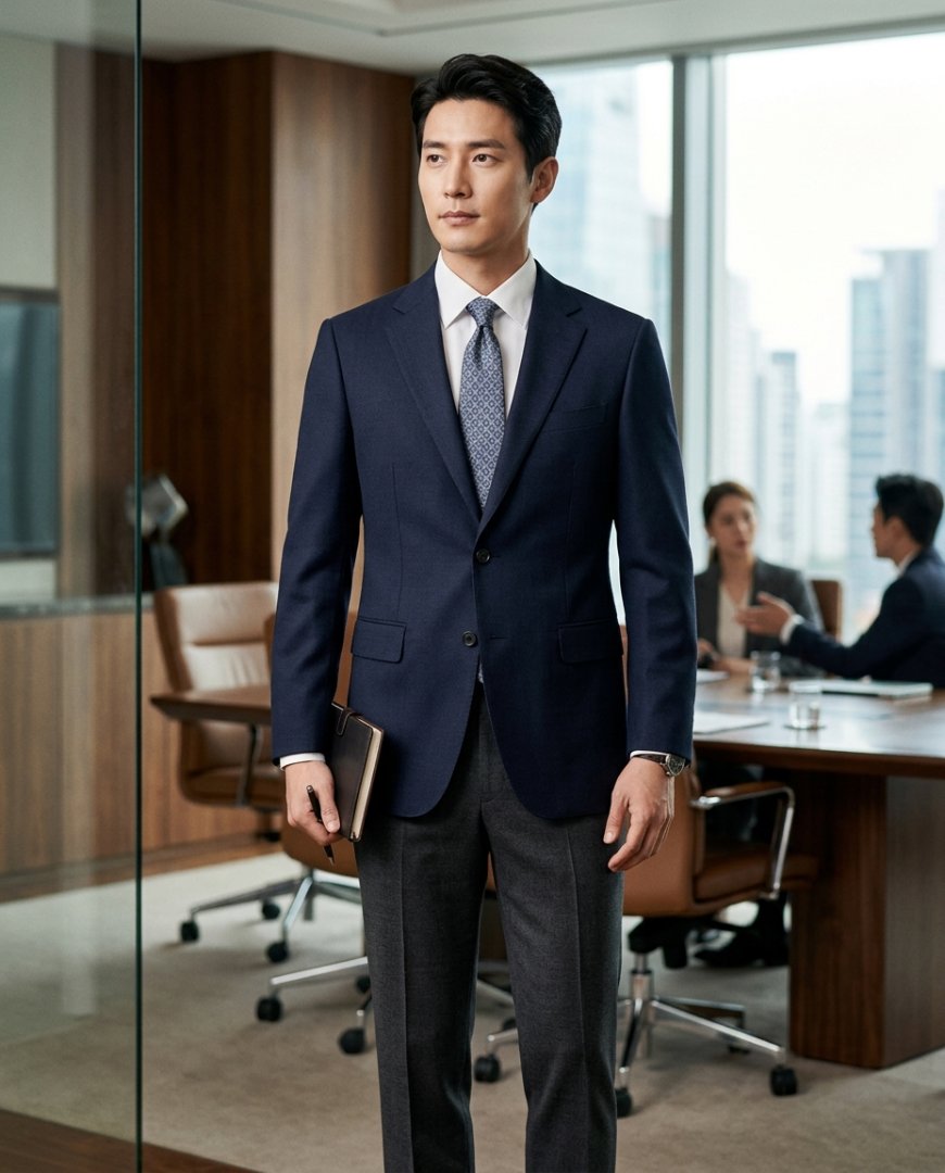 브라운 자켓을 입고 미팅 준비하는 모습