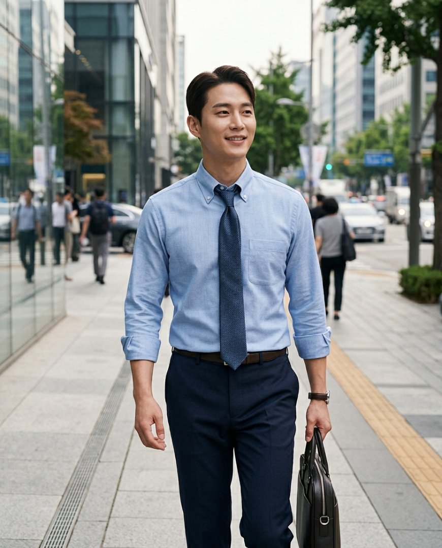 사무실 환경에서 데님과 셔츠를 착용한 사람