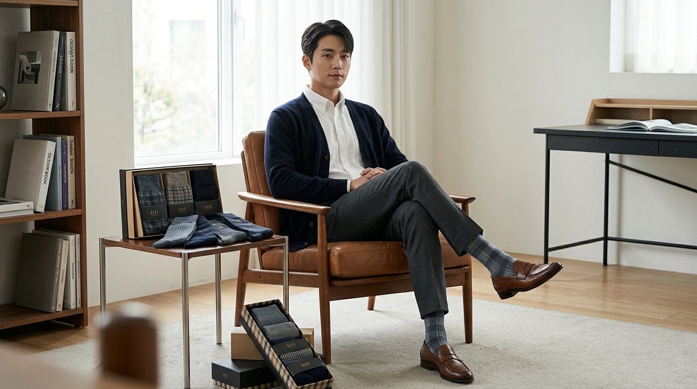 양말이 다채롭게 배치된 상점 전시 공간.