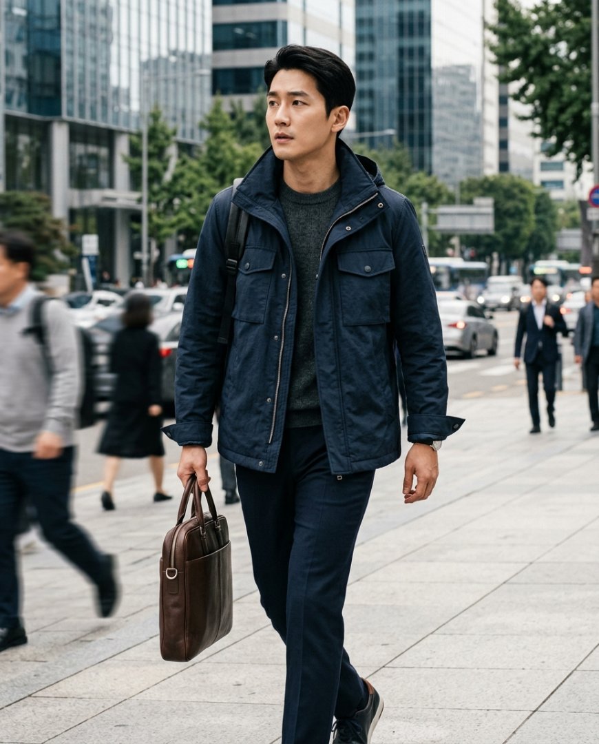 현대적 도시감성의 바람막이를 입은 남성