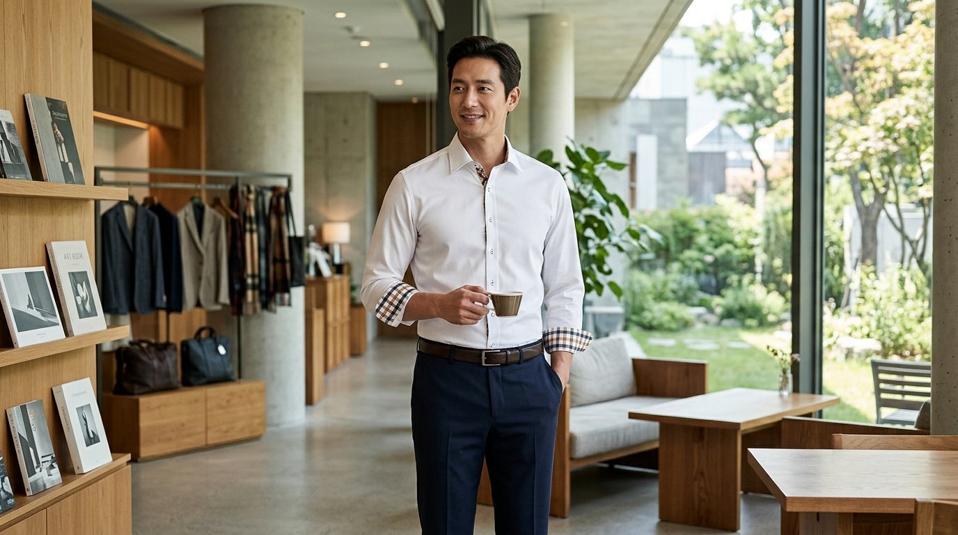 다양한 색상의 닥스 셔츠가 런웨이에 진열된 모습