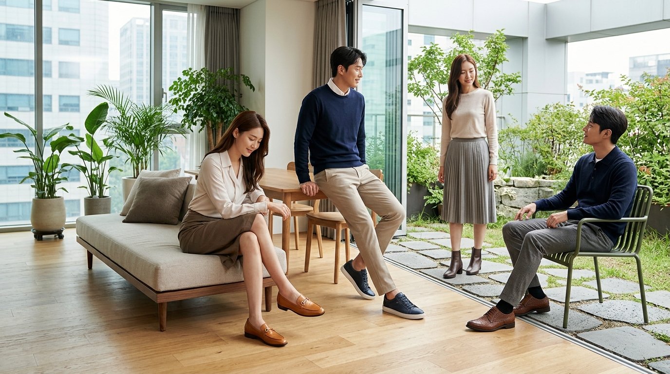 쇼핑몰 슈즈 매장에서 다양한 신발 전시 중
