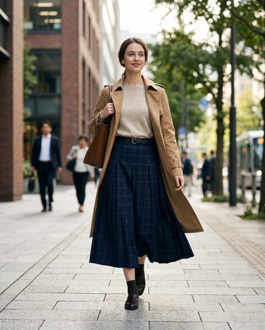 산책로에서 블랙 롱스커트를 입은 캐주얼한 착장
