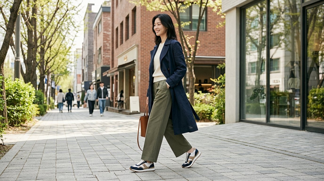 여러 종류의 운동화들이 쇼윈도에 진열된 모습