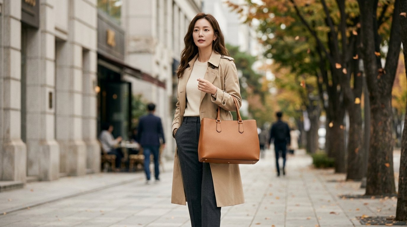 다양한 형태의 토트백이 선반에 진열된 모습