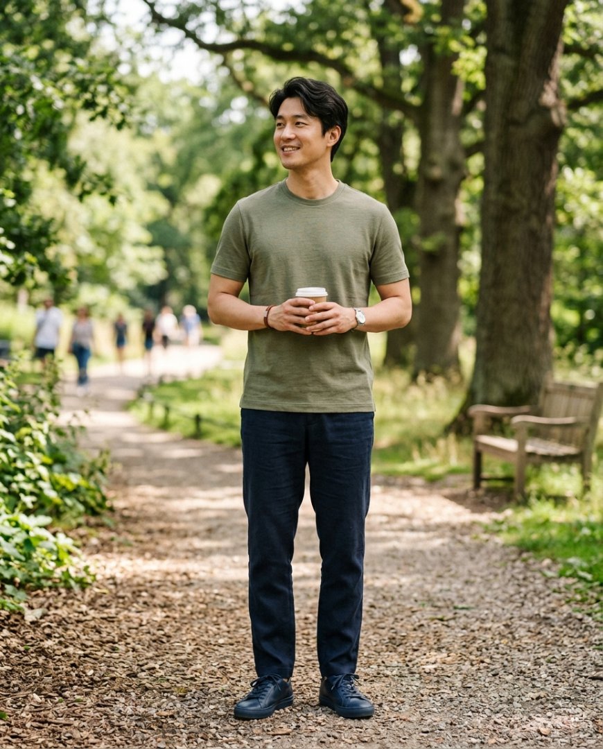반팔 티셔츠와 데님 팬츠가 매장 진열대에 놓여 있음