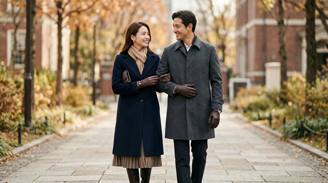 우아하게 배열된 장갑들, 고급스러움이 가득합니다.