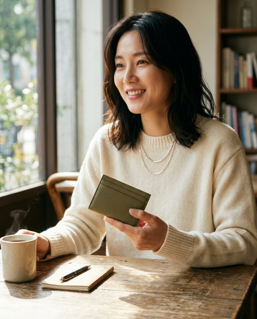 데님 재킷 위의 가죽 카드지갑