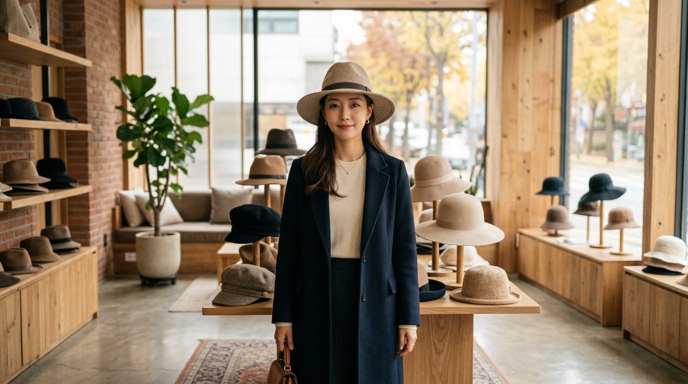 다양한 스타일의 모자를 쓴 네 명의 여성 모습