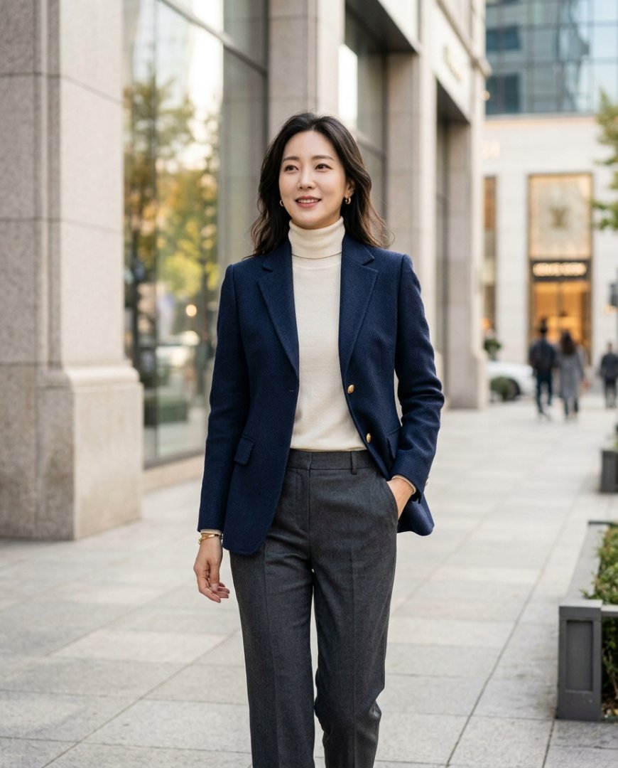 고급스러운 공간에서 트위드 자켓을 입은 클로즈업
