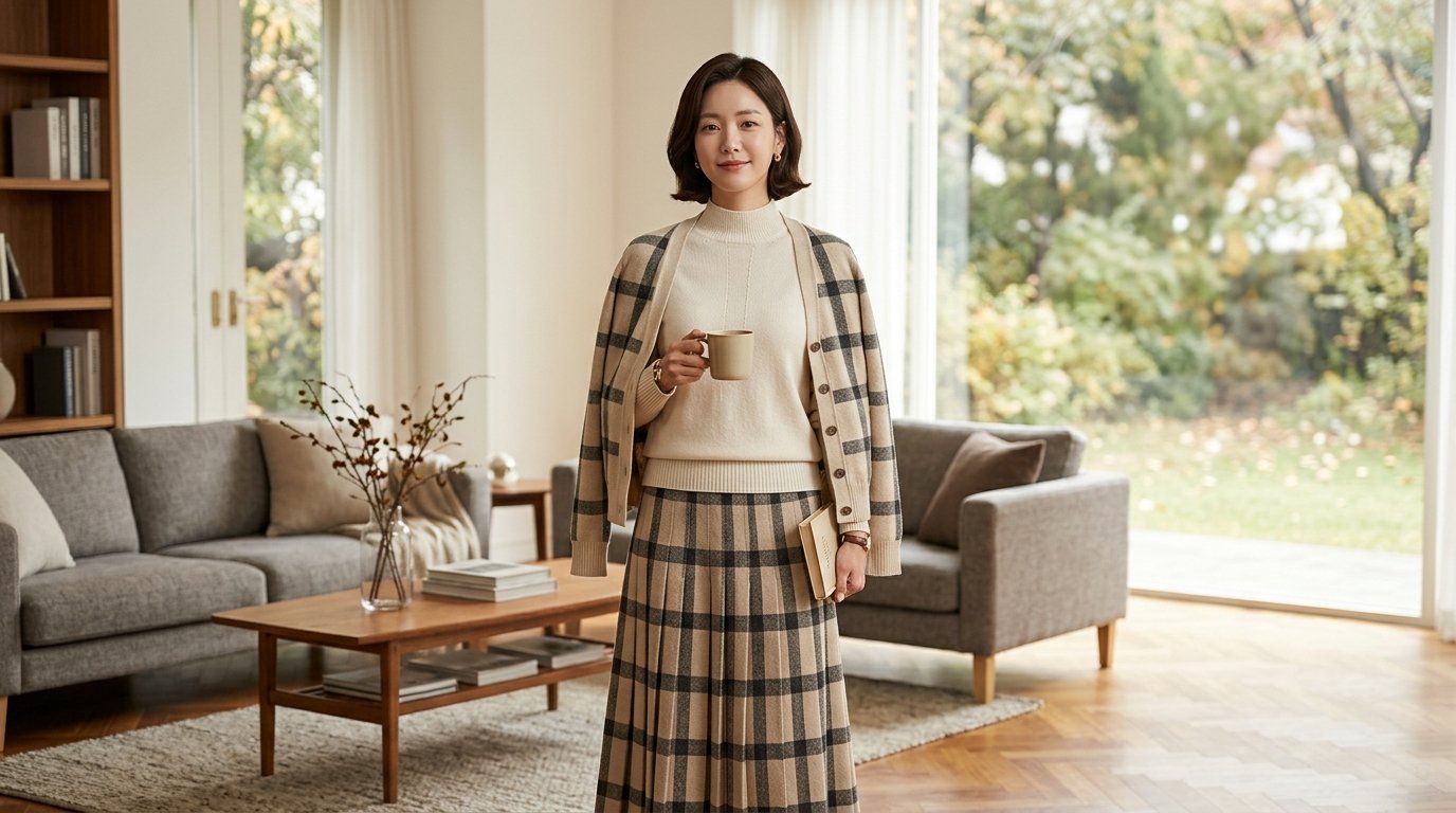 여러 여성들이 다양한 니트를 입고 이야기를 나누는 장면