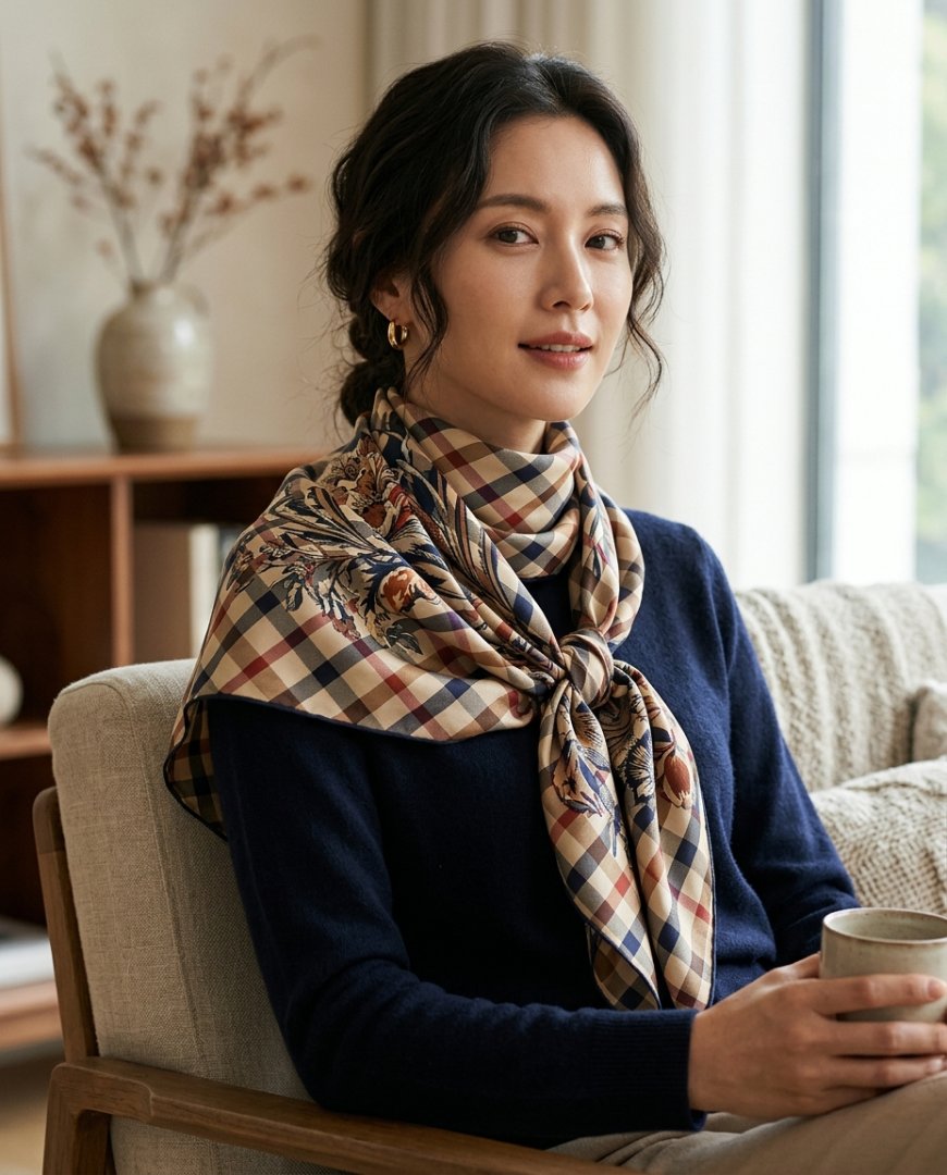 아트 쇼룸에서 다양한 패턴의 스카프를 연출한 모습