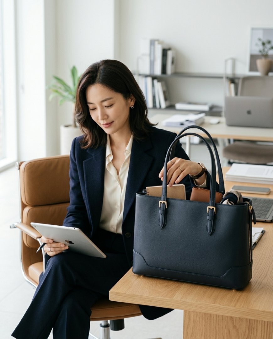 오피스에서 스마트하게 연출된 토트백