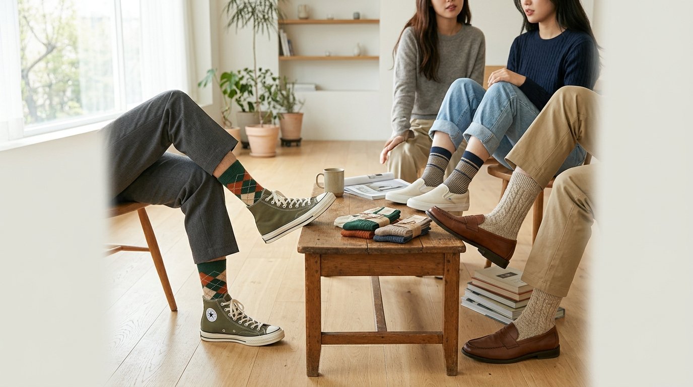다양한 디자인과 컬러의 더블플래그 양말 모음
