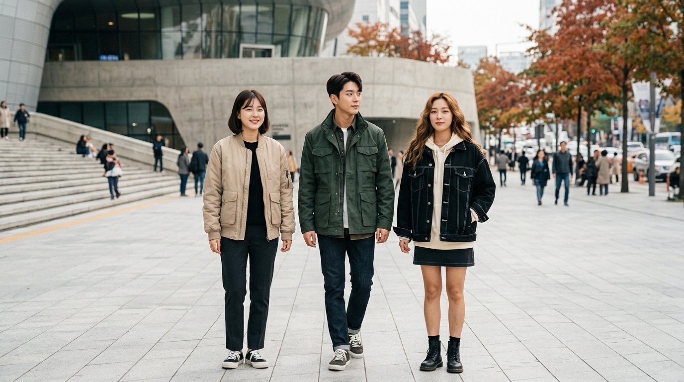 도심 옥상에서 블랙 자켓을 입은 남성의 전신 모습