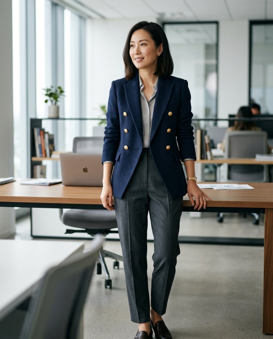 모던 자켓과 셔츠를 입고 사무실에 있는 남성