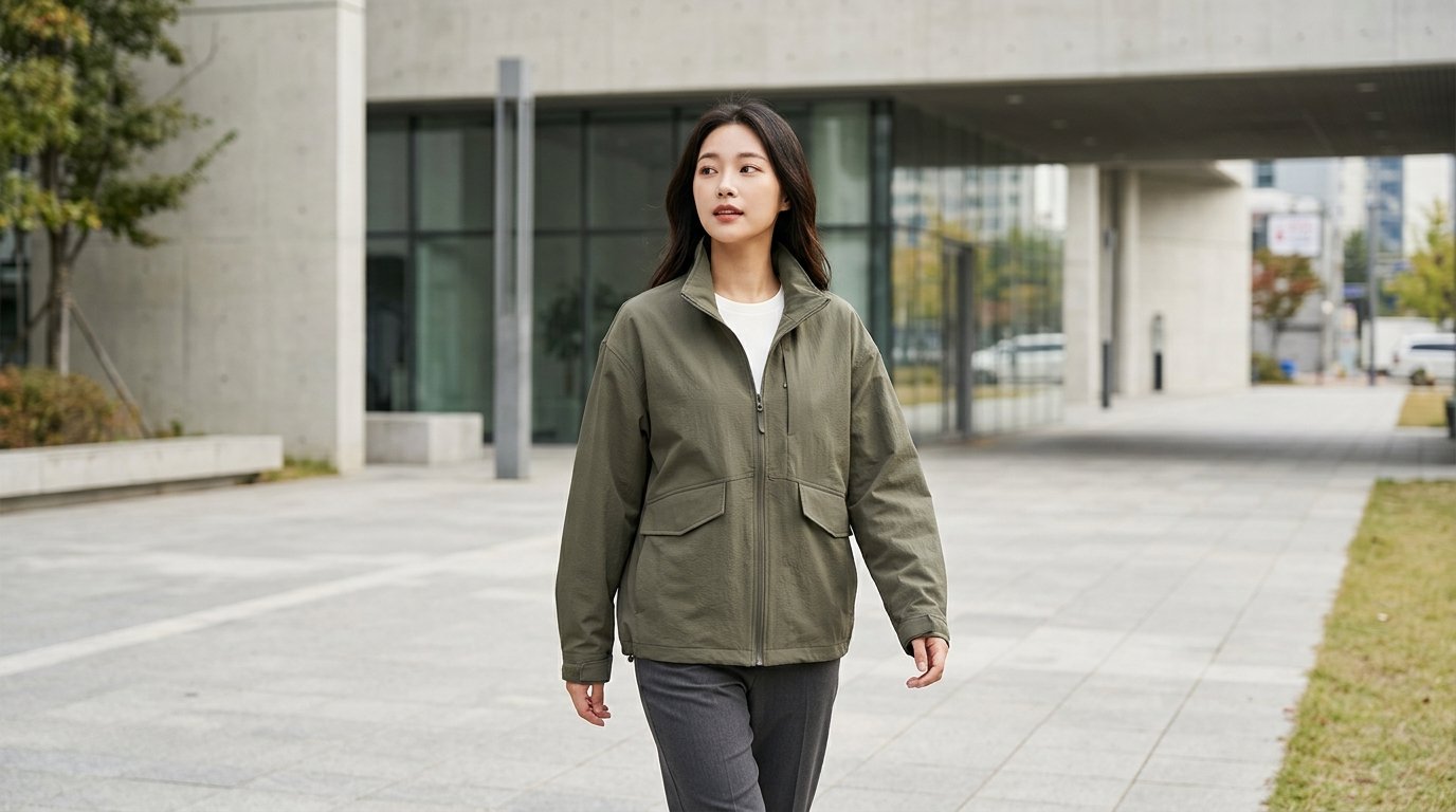 블랙과 그레이 더블플래그 점퍼를 입은 사람들이 거리에서 활동하는 모습