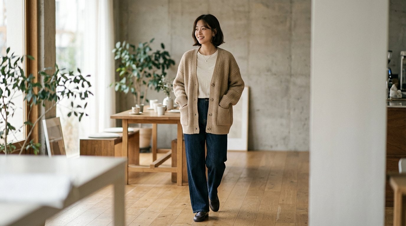 공원에서 서로 다른 스타일의 가디건을 입은 사람들