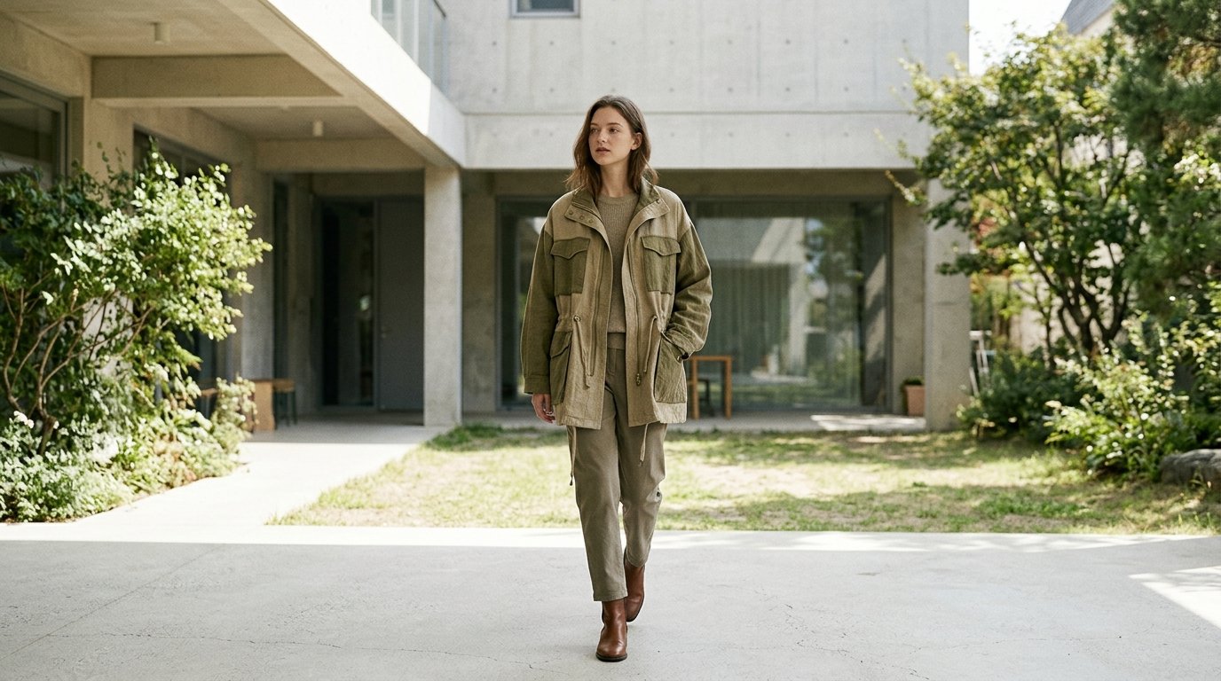 모델들이 다양한 색상의 가죽 점퍼를 입고 스튜디오에 서 있는 모습
