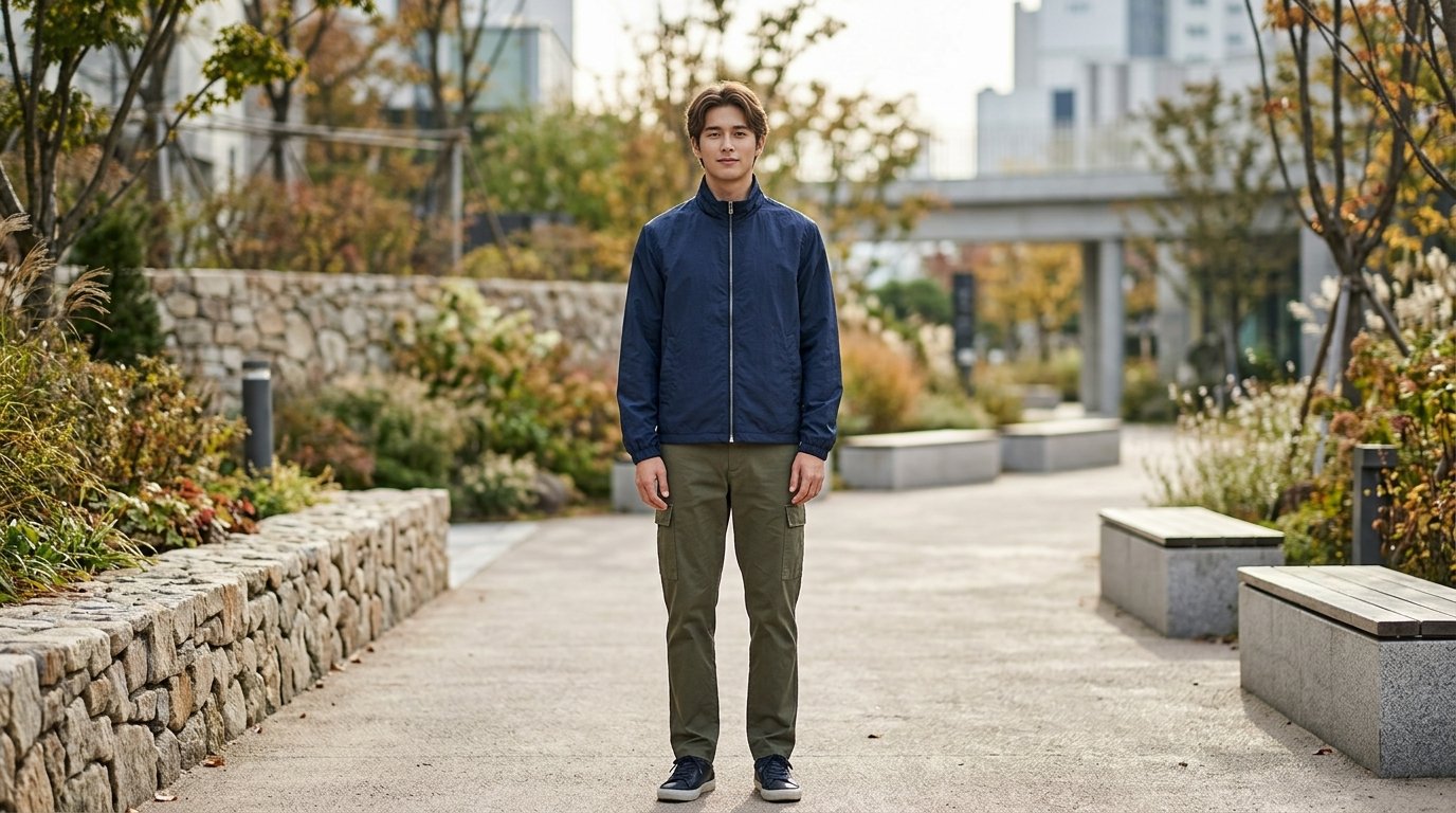 다양한 캐주얼 점퍼가 걸린 패션 쇼룸 전경
