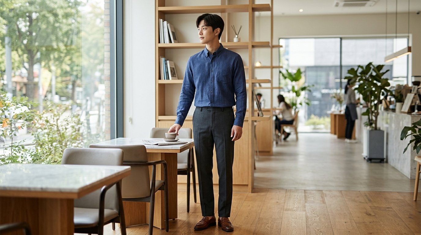 여러 가지 긴팔셔츠가 옷장에 걸려 있는 모습