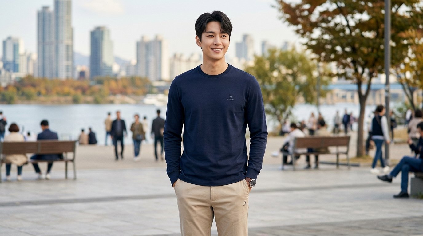 다양한 소재와 디자인의 긴팔티셔츠가 함께 놓여 있다
