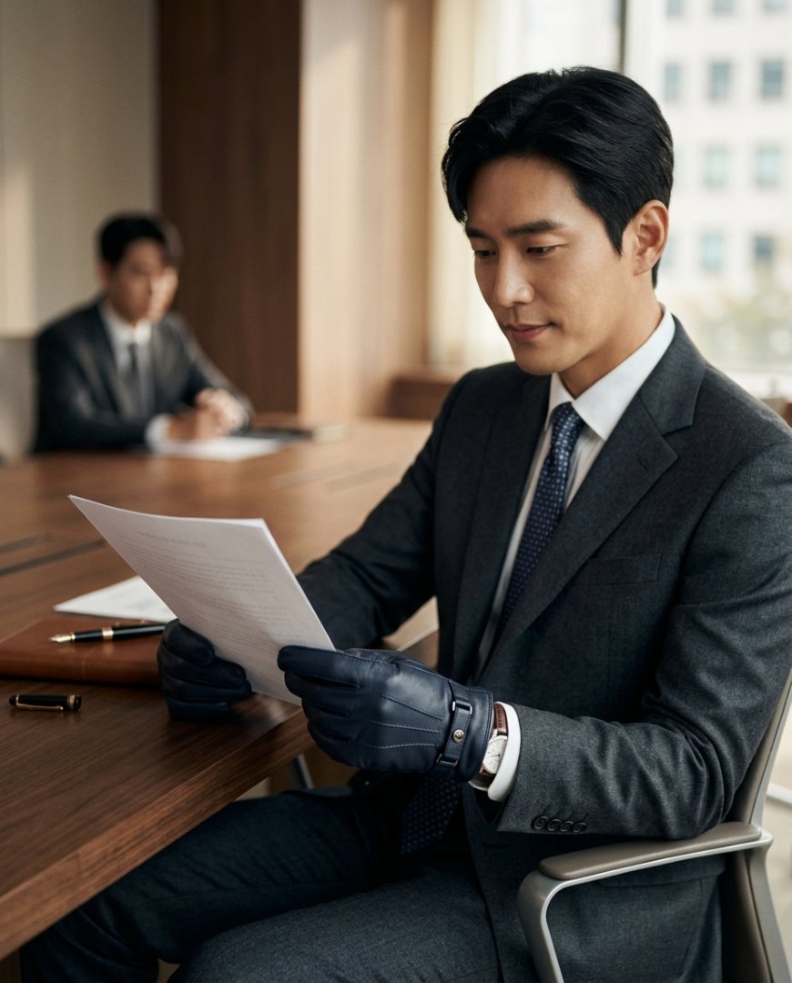 비즈니스 사무실에 있는 의자 위의 가죽 장갑