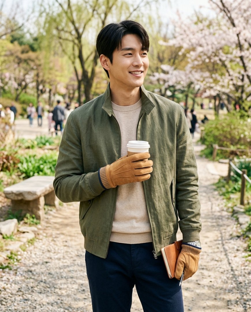 가벼운 카페 테이블 위의 린넨 장갑