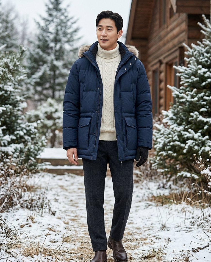 겨울 거리에서 따뜻한 외투와 목도리를 착용한 남성