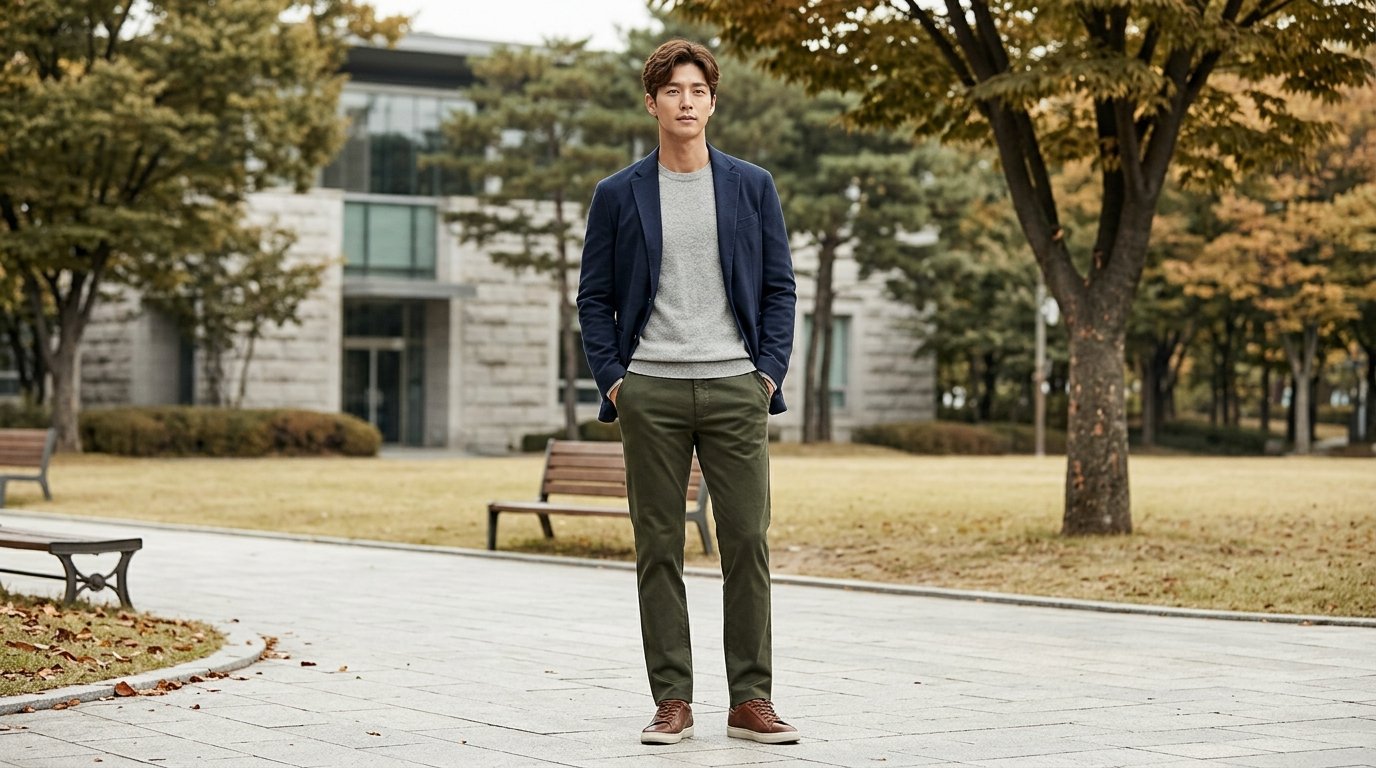 여러 가지 스타일의 팬츠가 매장에 진열된 모습입니다.