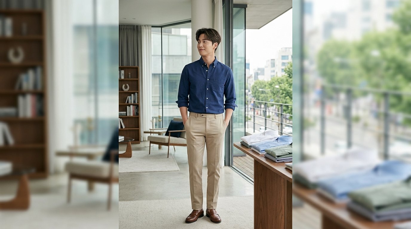 도시 거리에서 다양한 셔츠를 입은 남성들