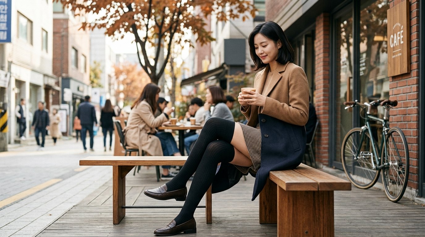 여성용 스타킹이 세련되게 배열된 장면