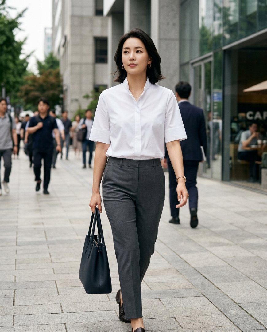 블라우스와 슬랙스로 연출한 세련된 출근룩