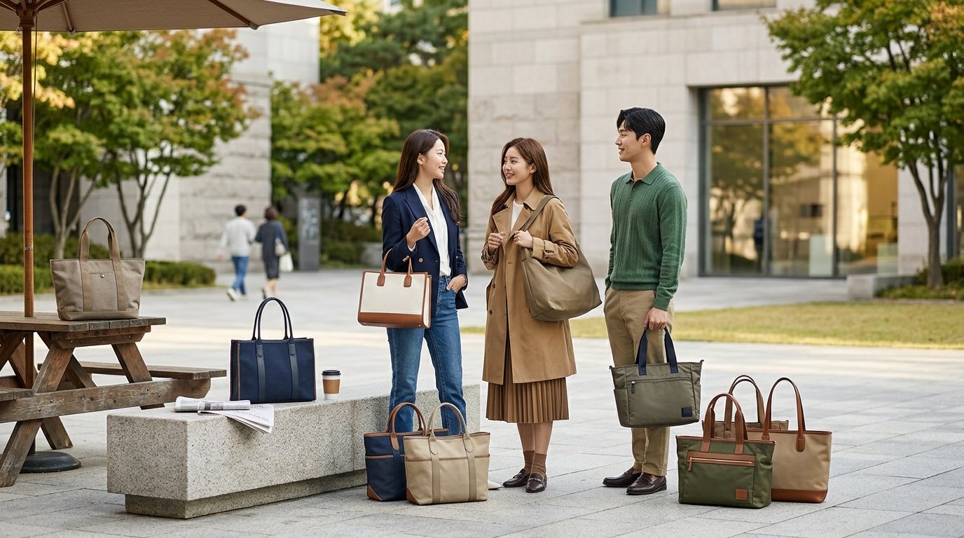 고급스러운 매장에 배치된 다양한 토트백