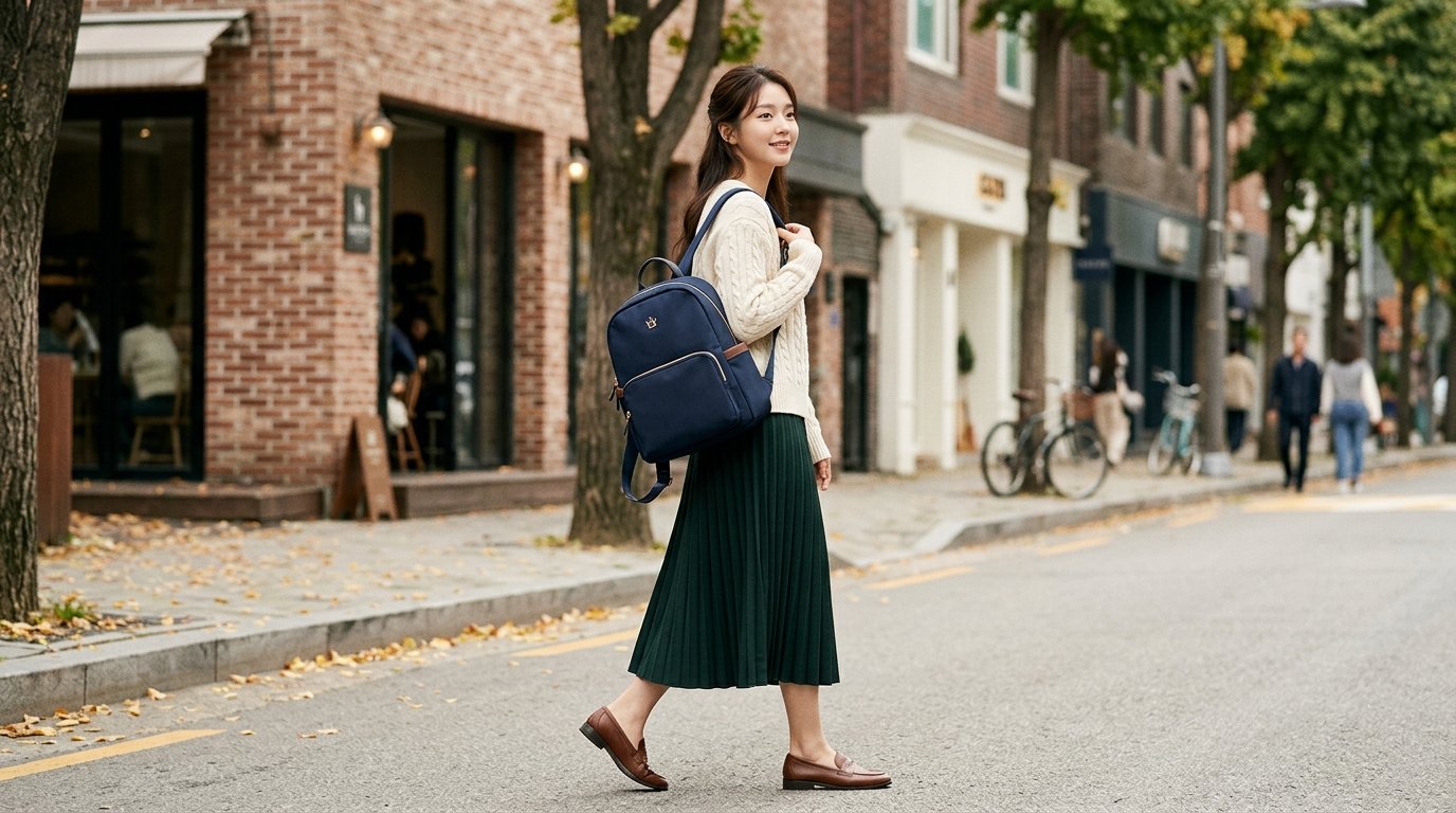 카페에서 여러 사람들이 각기 다른 스타일의 백팩을 착용한 장면